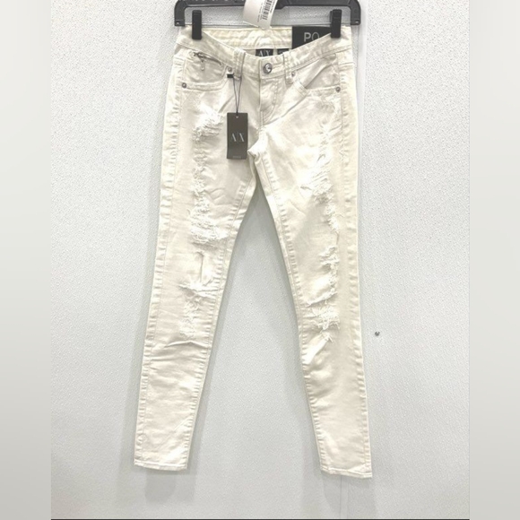 Armani Exchange Denim - NEW Armani Exchange Designer P0 White Distressed Low Rise Skinny Jeans Sz P0